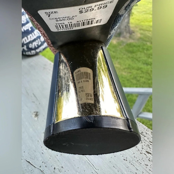 YOKI Willen Rose Gold Glitter Denim Graffiti Cylinder Heel Zip Ankle Boot 7 WILD - Picture 6 of 14